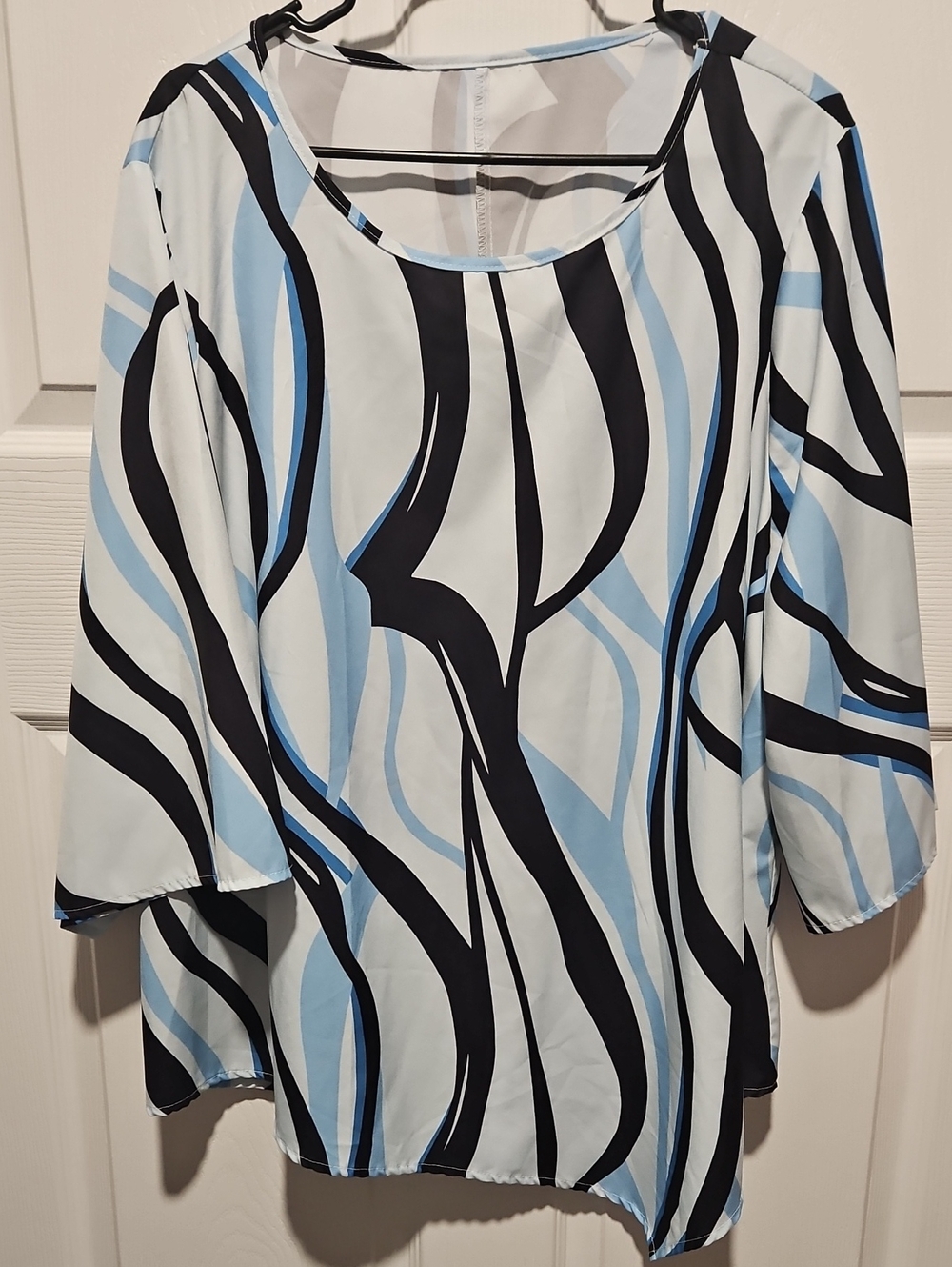 Womens Light Blue & Black Abstract Print Blouse